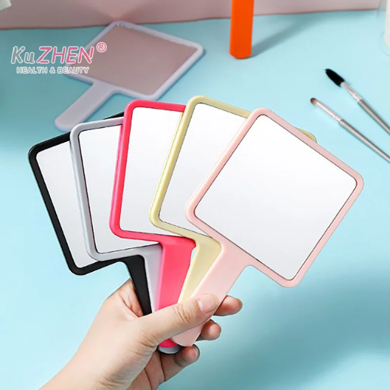 Mini Makeup Mirror Square With Handle Portable Cute Girl'S Gift Hand Mini Mirror Pocket Makeup Mirror Compact Multiple Colors