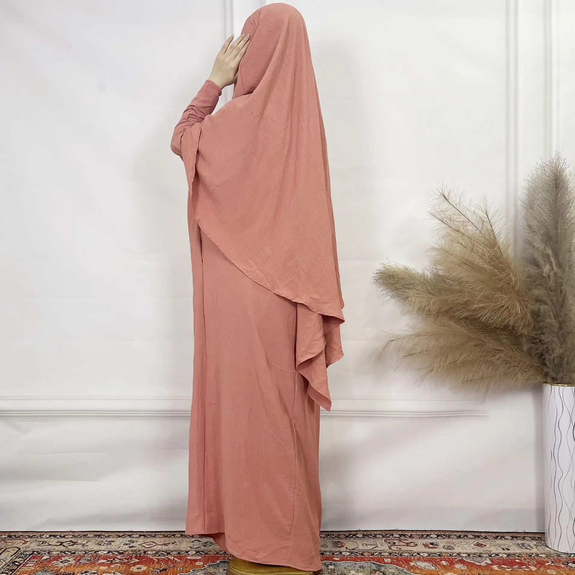 

Мусульманский женский комплект платьев Химар, комплект из двух предметов, исламская одежда с длинными рукавами, Дубай, Саудовская Турция, сплошной цвет, верхняя исламская одежда