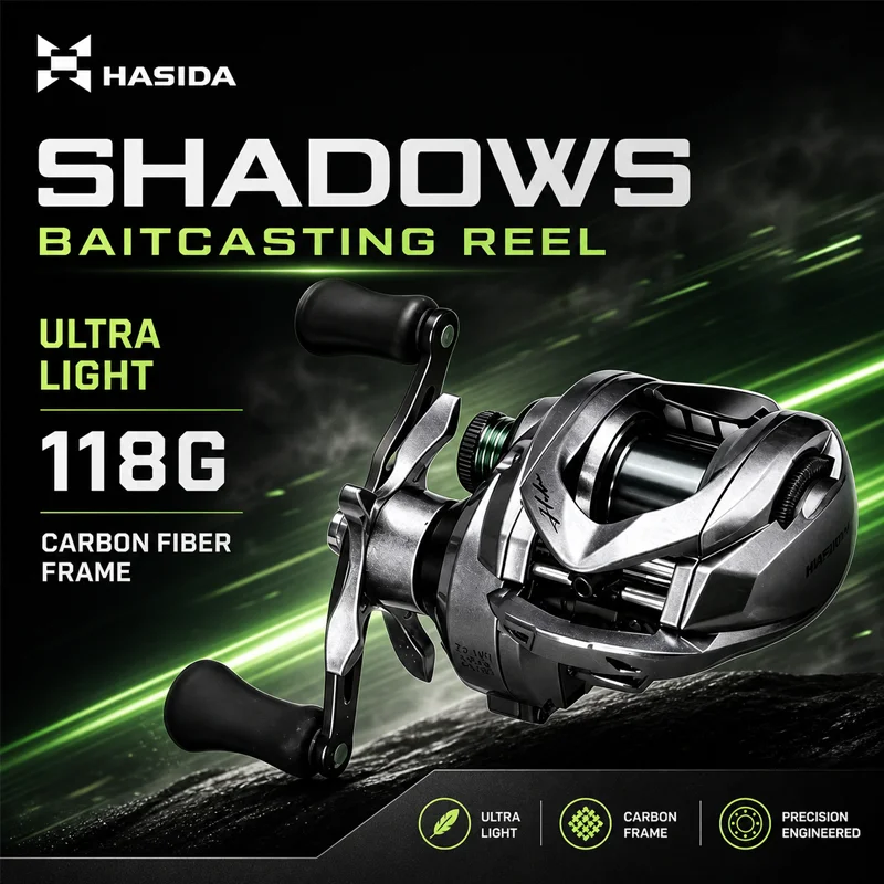 HASIDA Shadow Baitcasting Reel Ultra Light Carbon Fiber Long Casting Micro Lure Trout  Fishing For Adult Anglers