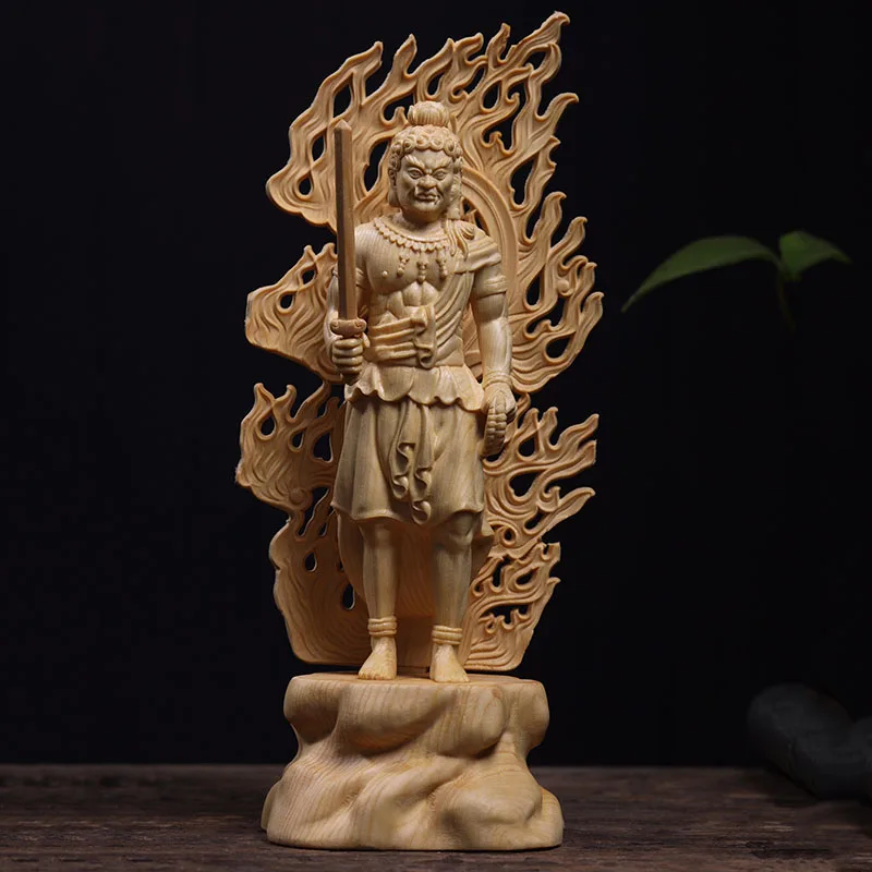 

Solid Wood Carving Patron Saint Does Not Move Ming Wang Statue Chinese Buddhism Figures Home Living Room Office Feng Shui Statue