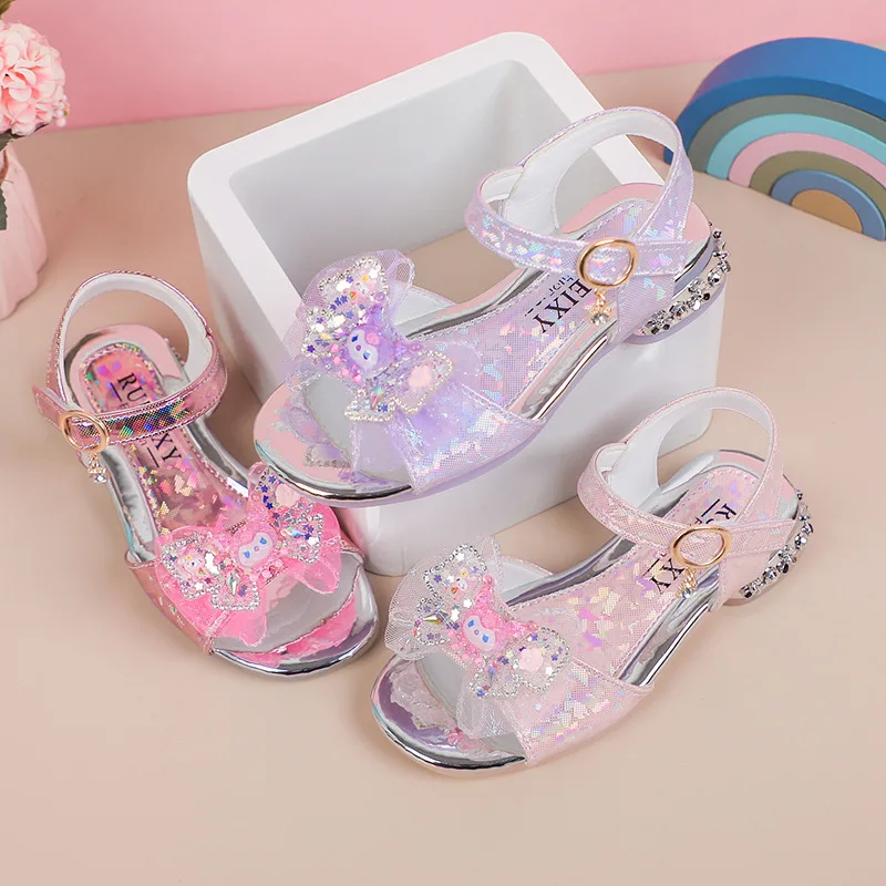 

Children's and Girls' Sandals, Kuromi Princess Crystal Shoes, Little Girls' 2025 Summer New Soft soled Fashion Show Shoes