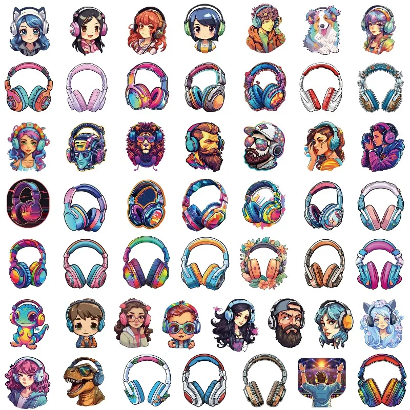 50 Uds. De auriculares bonitos con personalidad de dibujos animados, pegatinas decorativas de grafiti creativas