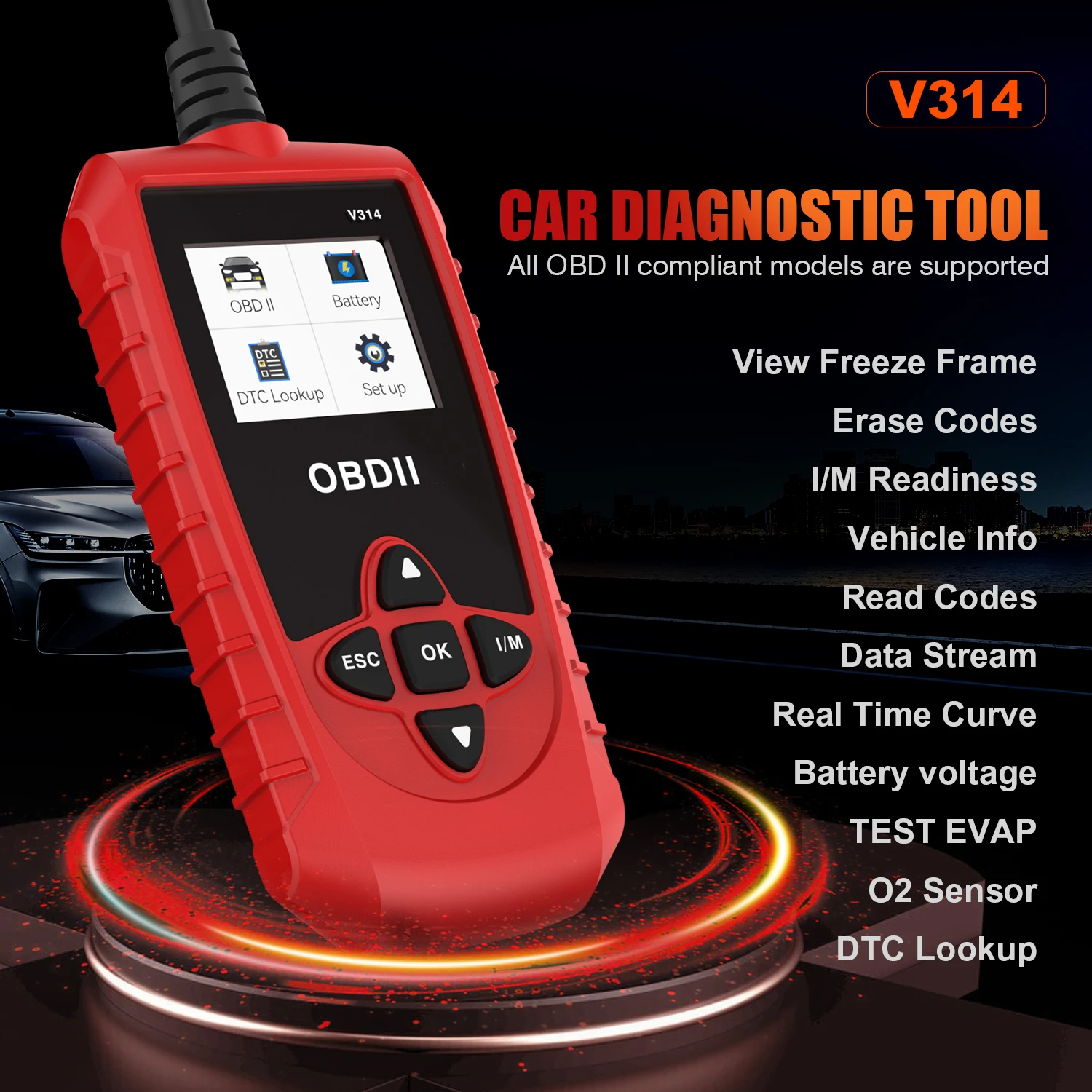 

Vehicle Engine Fault Diagnosis, Clear OBD2 V314 Vehicle Diagnostic Tool Battery Detection, Real-time Data Reading USB Powered
