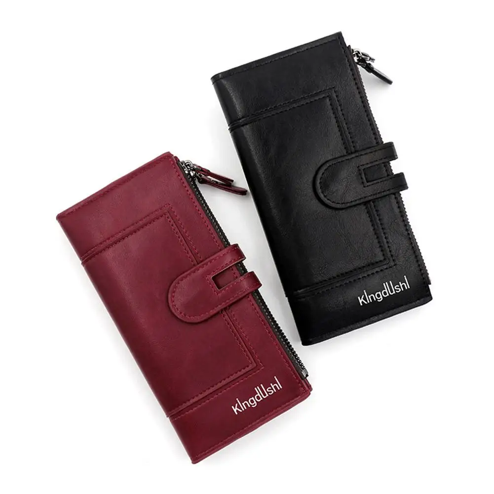 Ladies Long Wallet High Aesthetic Dual Zipper Magnetic Buckle Card Holder PU Material Waterproof Everyday Use