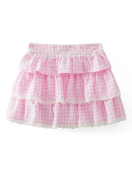Women's y2k Plaid Print Mini Skirts Lace Casual Tie-up Waist Short A-Line Skirts Swing Layered Ruffle Skirts Pink Streetwear