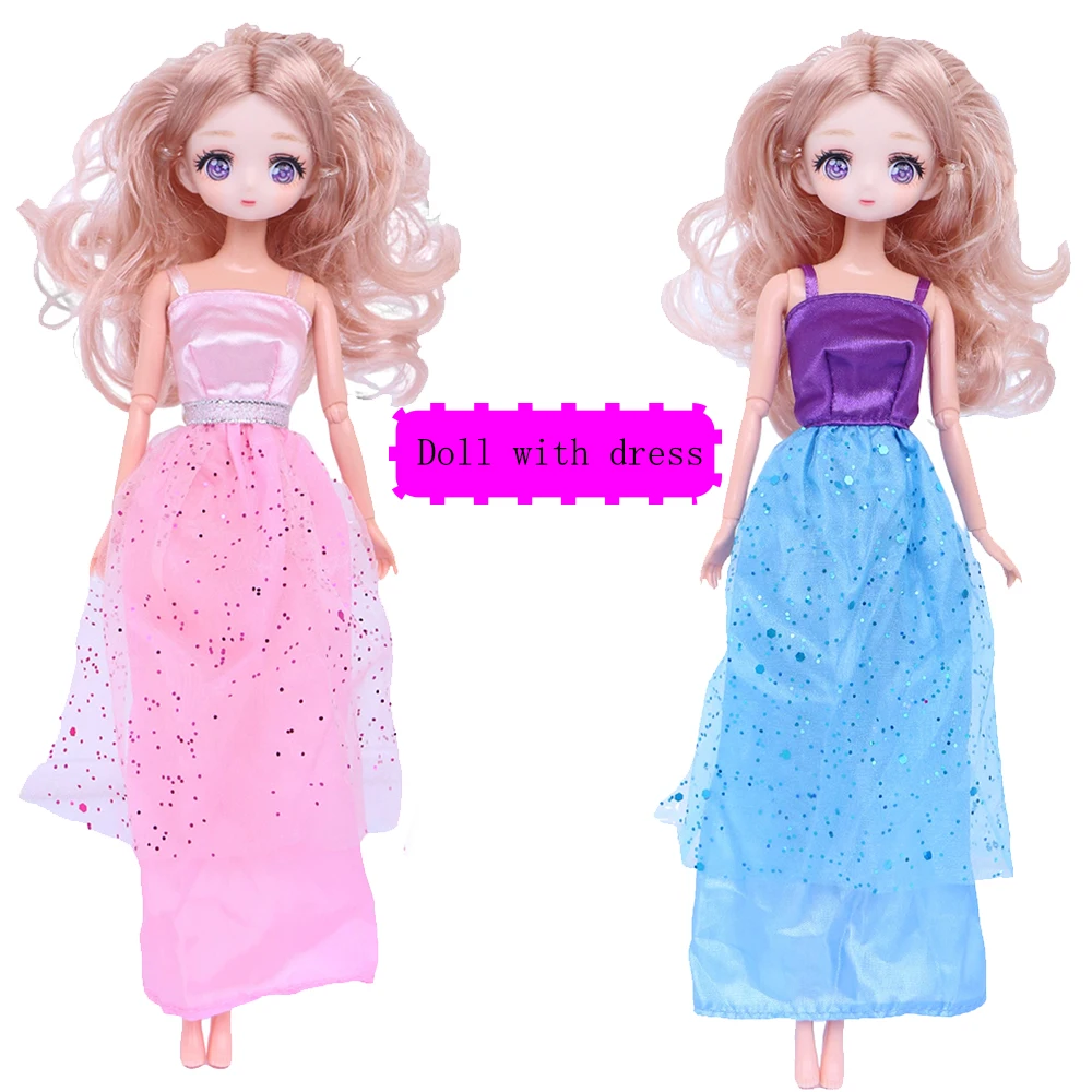 30cm Height Doll Moveable 11 Joint Body Random Doll Head with Princess Dress Kids Toy Christmas Gift Accessories