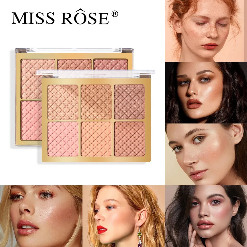

Best-Selling MISS ROSE 6 Color Blusher Highlight Contour Palette Make Up Pearl Natural Finish Matte Sheer Coverage Blush Pallete