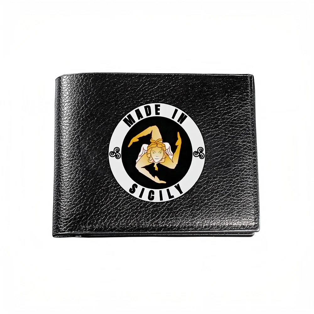 Made In Sicily Man Wallet With Triskelion Symbol Design Casual Business Fashion Print Card Holder For Men