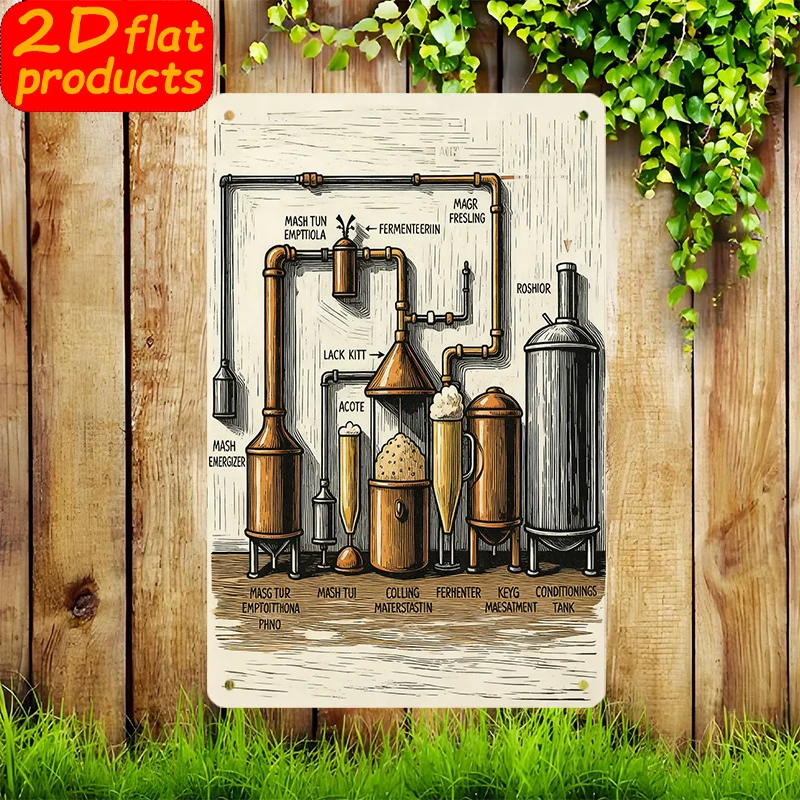 Vintage Brewing Equipment Wall Plaque Retro Beer Brewing Suitable for Restaurant, Bar Decor, Brewing Gift , Wall-Mountable Sign