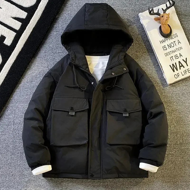 Japanese Trend Cargo Jackets Winter Puffer Jacket Luxury Men's Clothing Warm Thick Windproof Coats Outdoor Zip Parkas Hooded New