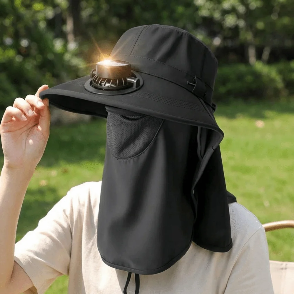 Full-Coverage Sun-proof Solar Fan Hat Breathable with Shawl Face Cover Bucket Hat Wide-Brim New Simple Outdoor Travel Hat