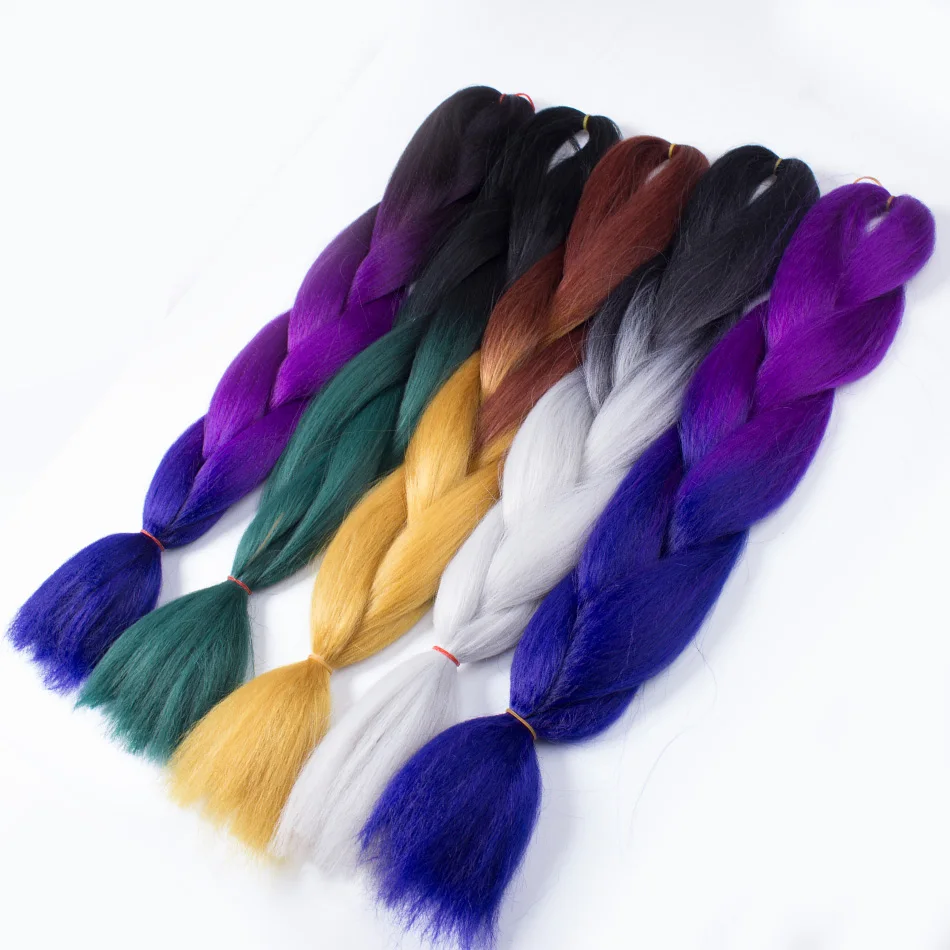 

Fashion ombre braiding hair Kanekalon jumbo braids synthetic hair extension gray purple green blue brown golden