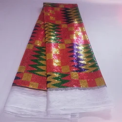 New 2023 Most Popular African Sequins Silk Lace Fabric 5yards Sequins Tulle Lace Fabric for Dress Diy Clothes TV526-1
