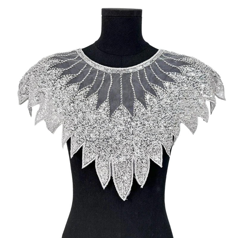 

1 Piece colorful Black Gold Silver Mesh Front Chest Sequins Bead Embroidery DIY Women's Accessory Patch Dress Decoration