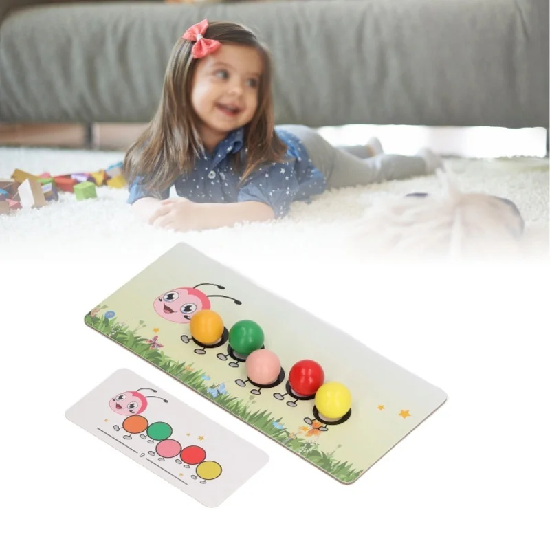 ของเล่นลูกปัดหนอนผีเสื้อ ของเล่นไม้รูปหนอนผีเสื้อ ของเล่นลูกปัดหนอนผีเสื้อสำหรับเด็ก เกมจับคู่สี