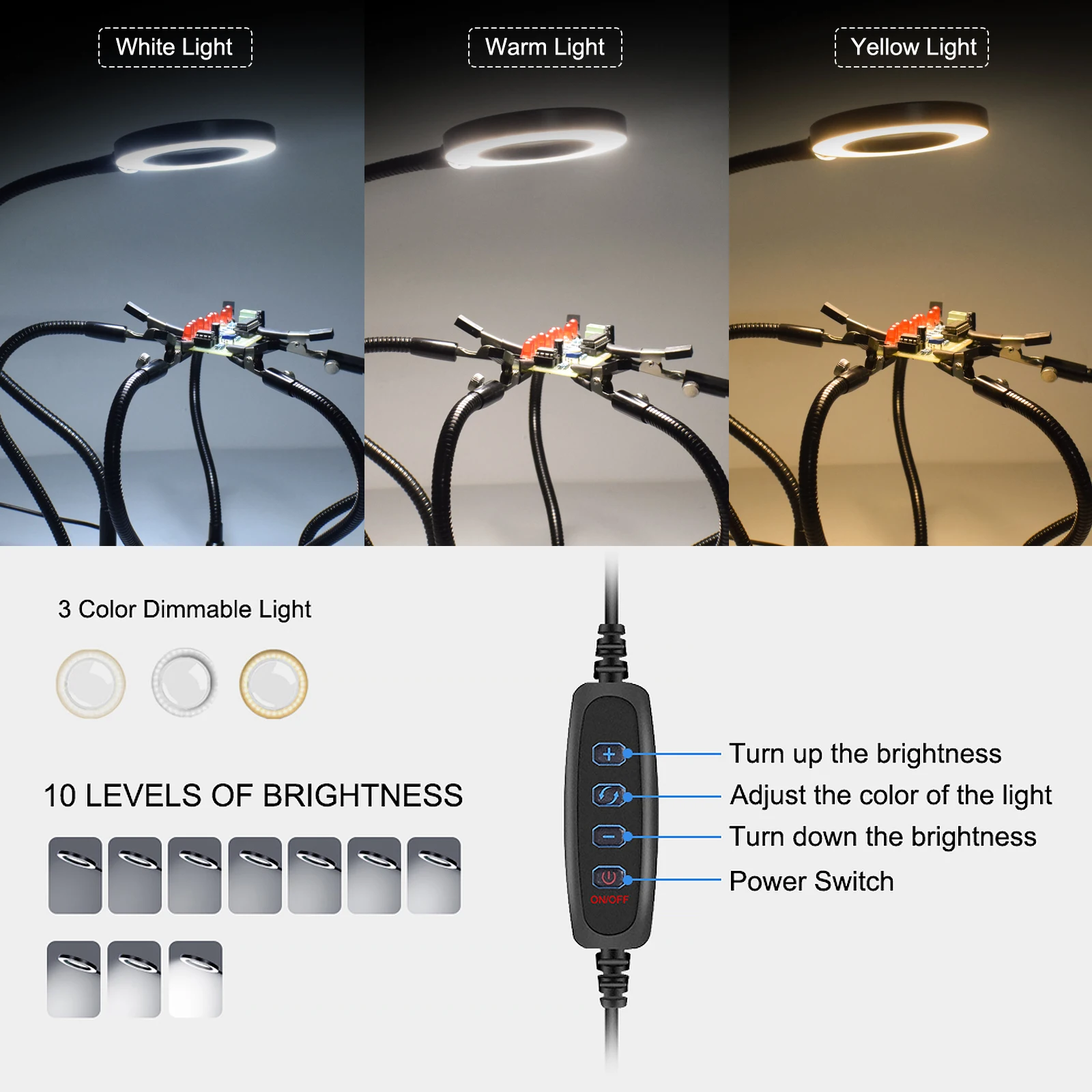 NEWACALOX Soldering Helping Hands 3X USB LED Magnifier Soldering Station Third Hand Tool 360° Rotary Base PCB Repair Workbench