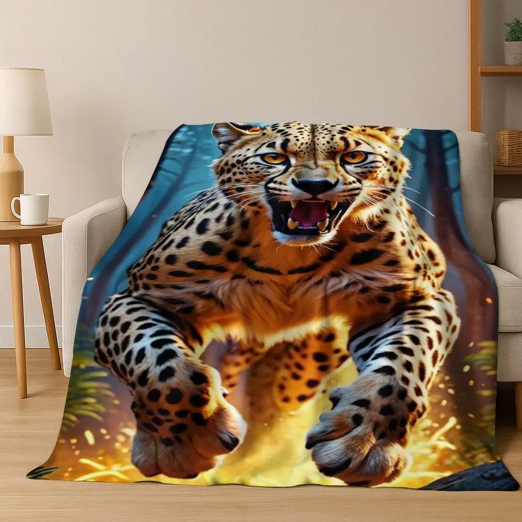 

26 Style Wild Animal Leopard Cheetah Beast Cartoon Flannel Blanket,Cozy Soft Throw Blanket for Home Bedroom Bed Sofa Cover Kids