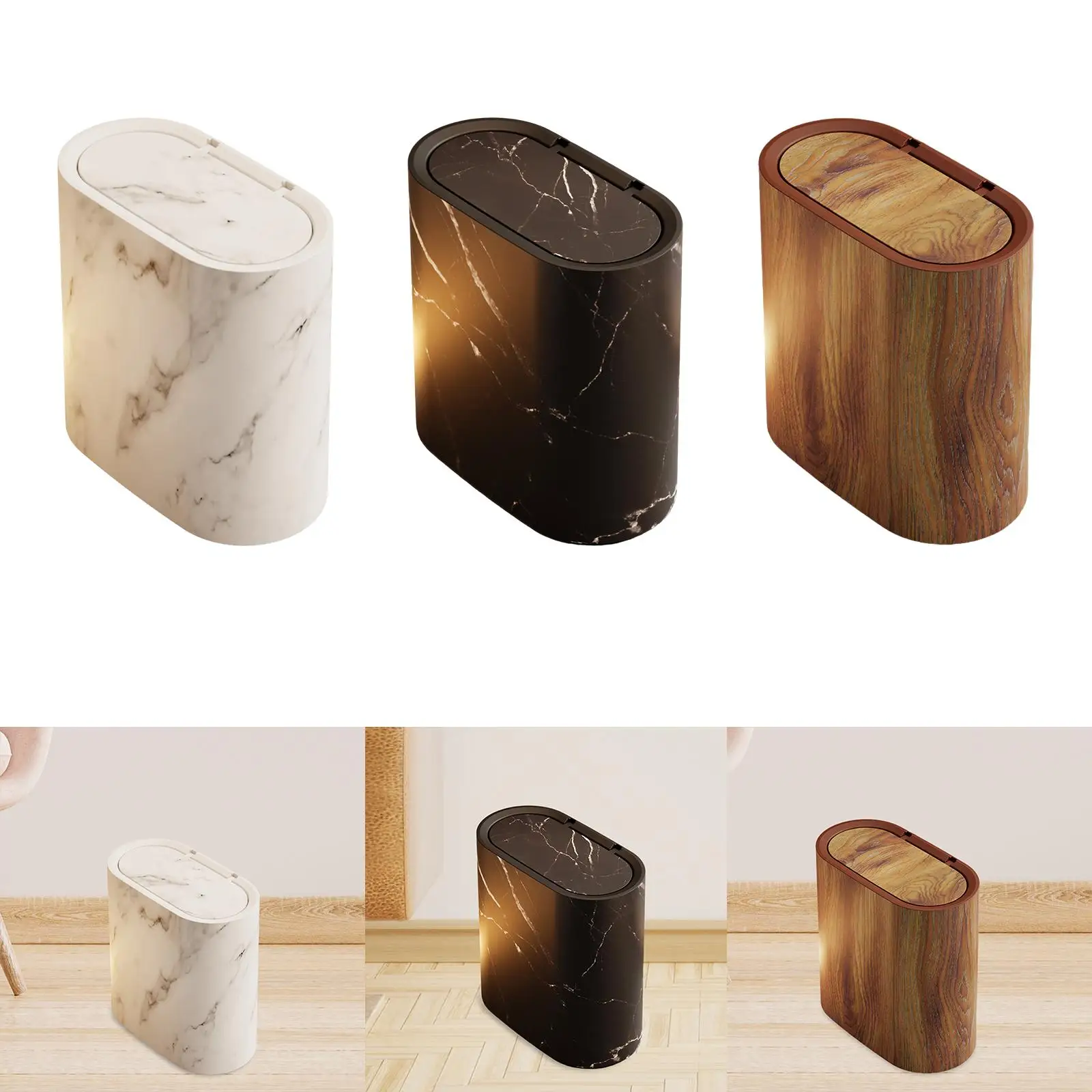 

Bathroom Trash Can Space Saving with Press Type Lid Sealed Lid Kitchen Trash Can