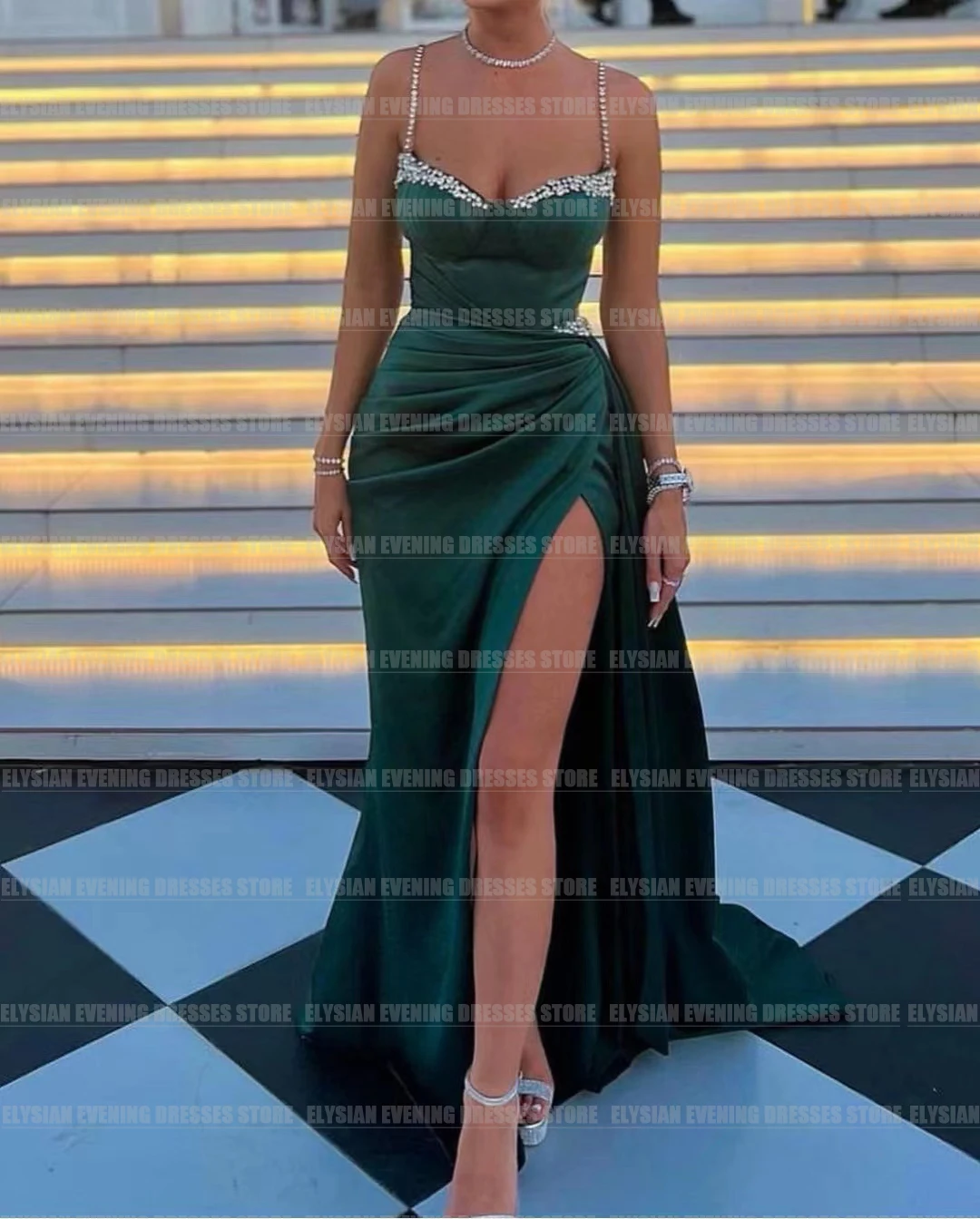 Luxury Beads Sweetheart Evening Dresses Mermaid Sexy Side Split Party Satin Customized Prom Gowns Formal 2025 Vestidos De Gala