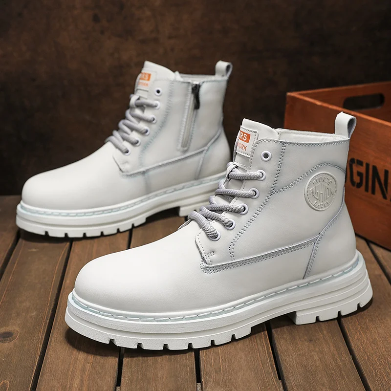 

Новинка 2023 года, осенние высокие рабочие ботинки в британском стиле, теплые короткие ботинки из натуральной кожи с плюшевой толстой подошвой, большие желтые ботинки