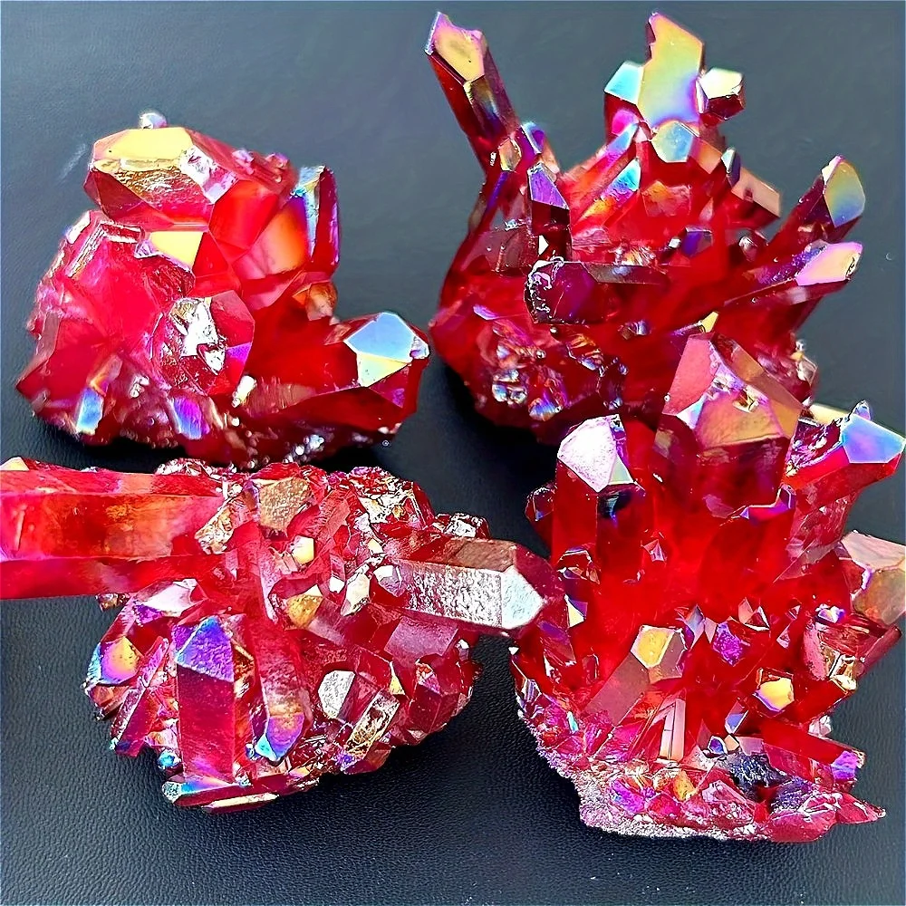 1Pc Red Aura crystal cluster with a Shimmering Crystal Cluster, Red Crystal Cluster, Rainbow Crystal Perfect for Home Decor