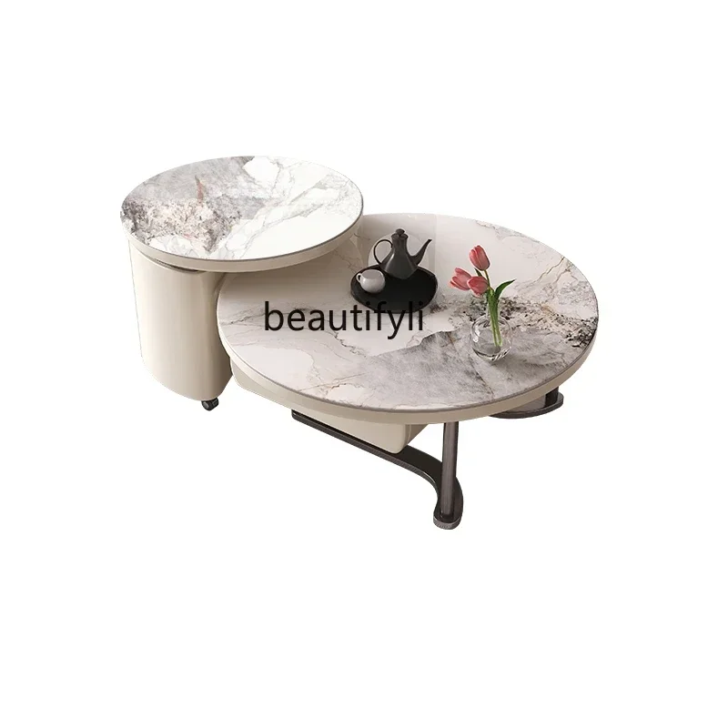 

FG11Light Luxury round French Cream Style Tea Table Boiling Water Tea Table Integrated Small Apartment Modern Stone Plate Tea Ta