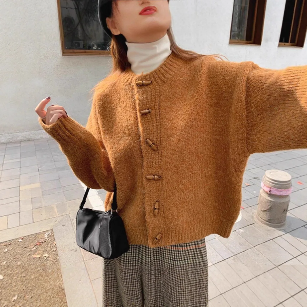 

Весенне-осенний свободный свитер 2025 года, новый, в стиле ретро, толстый, осенне-зимний вязаный кардиган для женщин