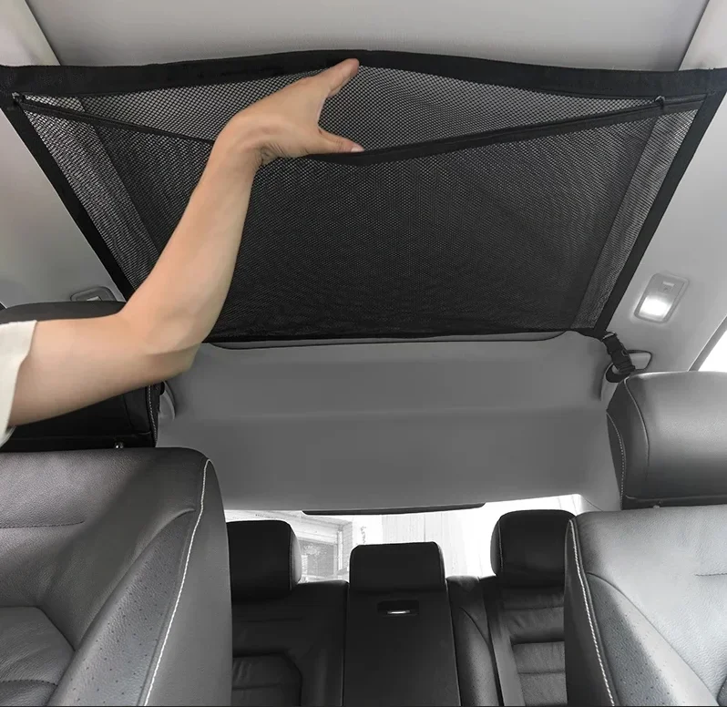 

Car Ceiling Roof Interior Cargo Zipper Net Universal Storage Net Bag Sundries Organizer Adjustable Mesh Pocket for Van SUV