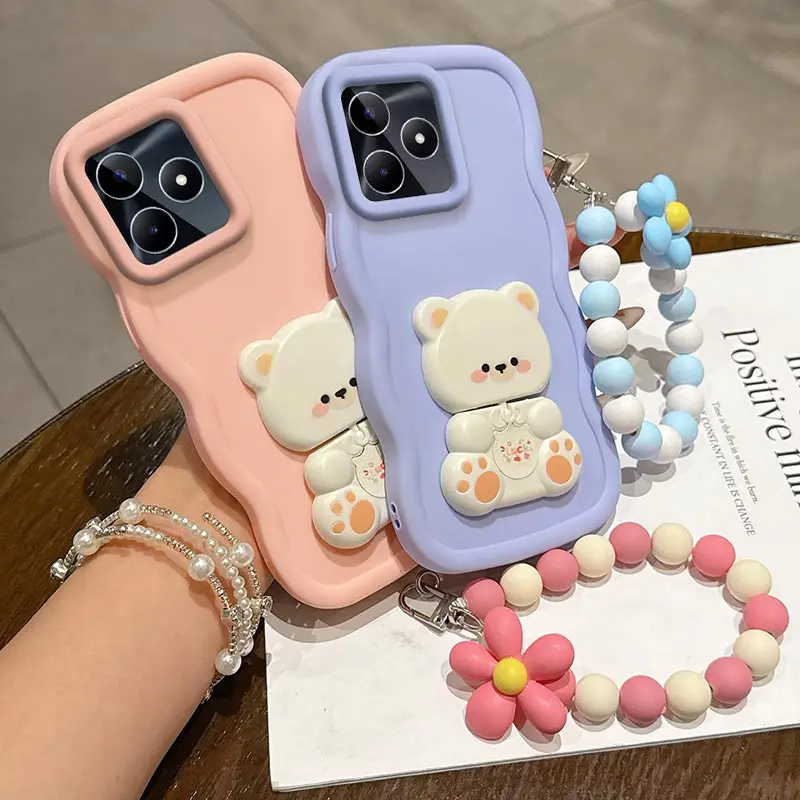 N ote 50 forma ondulada suporte de silicone cordão caso de telefone para realme nota 60 c65 c63 c55 c53 c75 c67 narzo 70x n65 n55 n53 capa