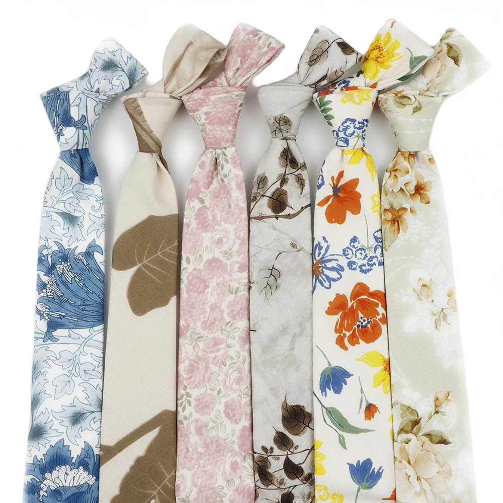 

Новый модный галстук с цветочным принтом из 100% чистого хлопка, мужской 6,5 см, изысканный цветочный узор, легкий повседневный узкий галстук, аксессуары для костюма, подарок