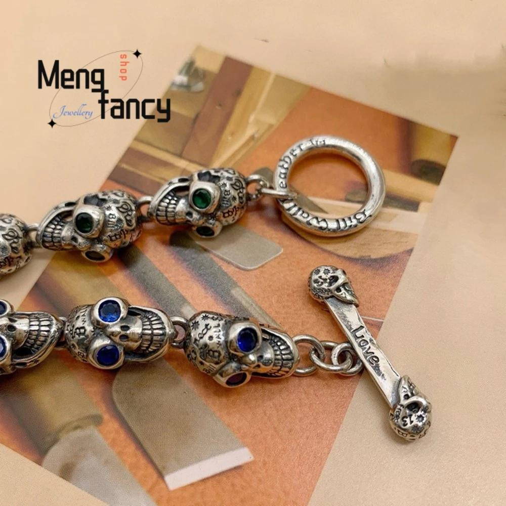 Three-Dimensional Skull-Shaped Bracelet Adjustable Retro Trendy Exquisite High-End Popular Personality Mascots Punk Style Gift