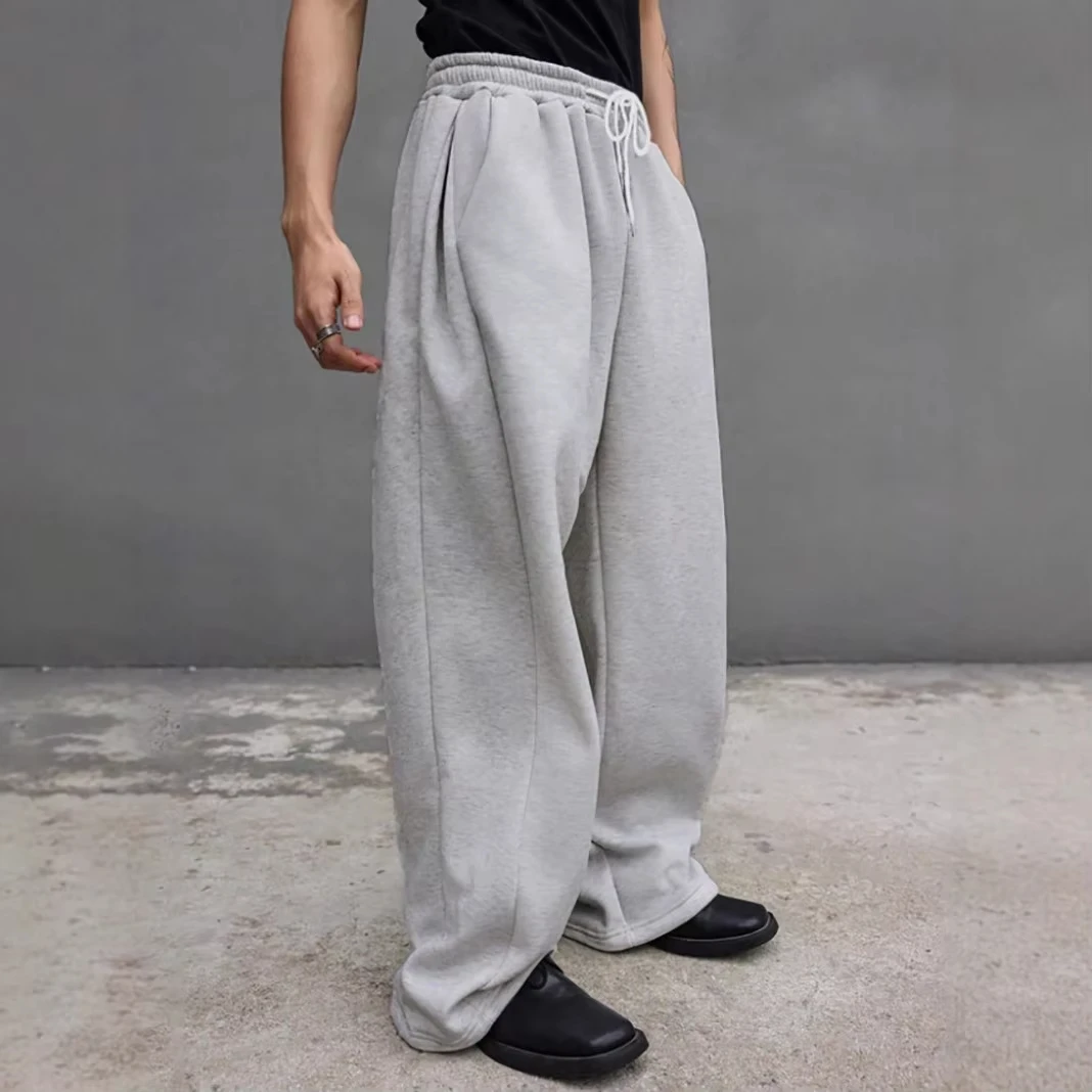 

Men's solid color drawstring sports pants, men's loose sports pants, casual and comfortable pure cotton streetwear