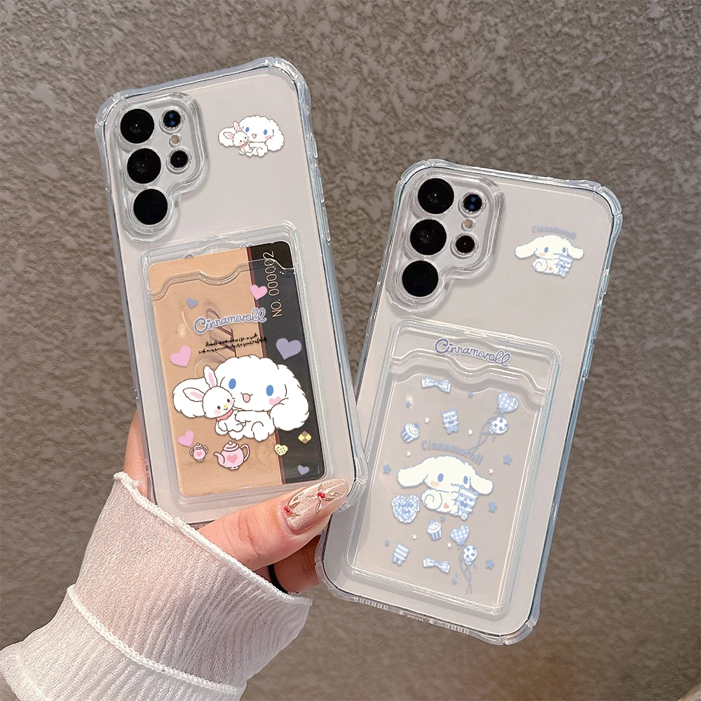 Cute Pochacco Cinnamoroll Card Hold Case For Samsung A73 A72 A71 A55 A54 A53 A52 A35 A34 A33 A25 A24 A23 A15 A14 A05 5G Cover