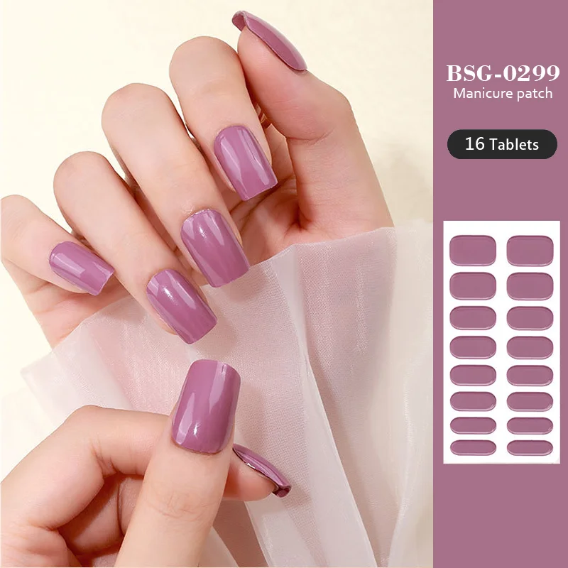 16/20 Tips Semi-cured Gel Nail Stickers Solid Color Nail Patches Long Lasting Full Cover Nail Decals Nail Art UV Lamp Need