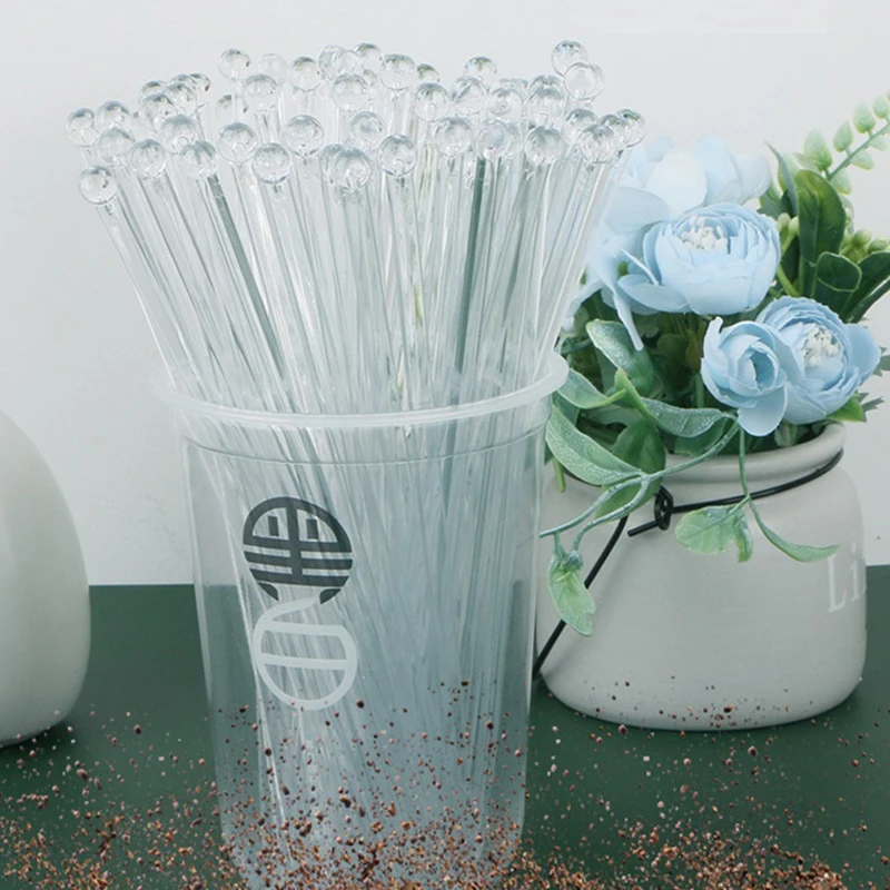 100Pcs 18cm Round Head Plastic Clear Stirring Sticks Cocktail Drink Stirrer Disposable Mixing Rod Barware Swizzle Stick