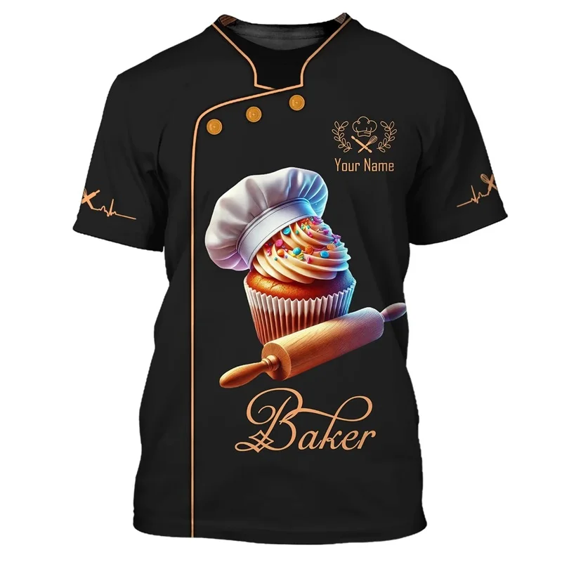 Custom Name New Baker T-shirt Men 3D Printed Bakery Baking Work Tee Shirt Plus Size Unisex Tees Tops Personality Baking Uniform