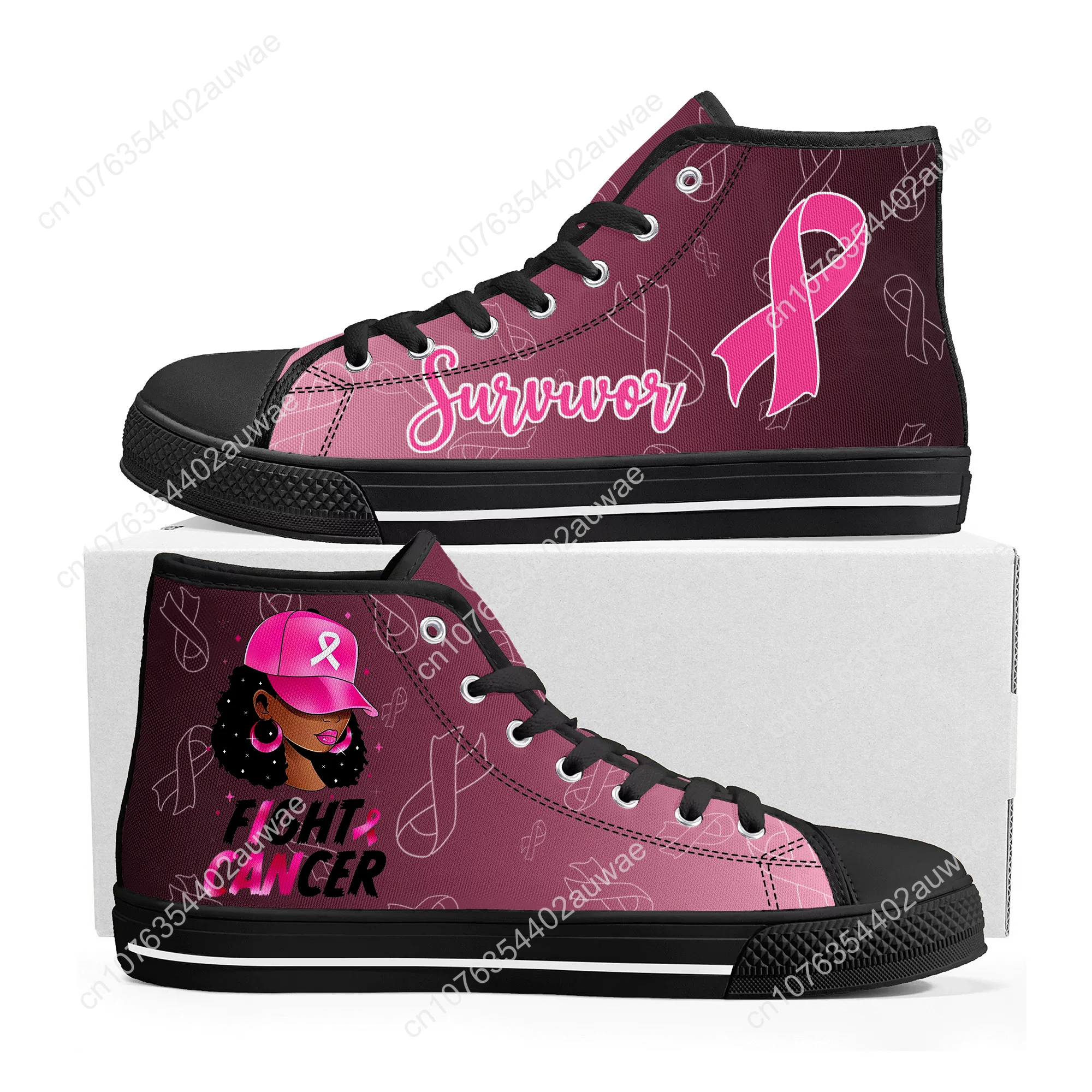 Cancer Survivor Breast Cancer High Top High Quality Sneakers Mens Womens Teenager Canvas Sneaker Custom Made Shoe Couple Shoes