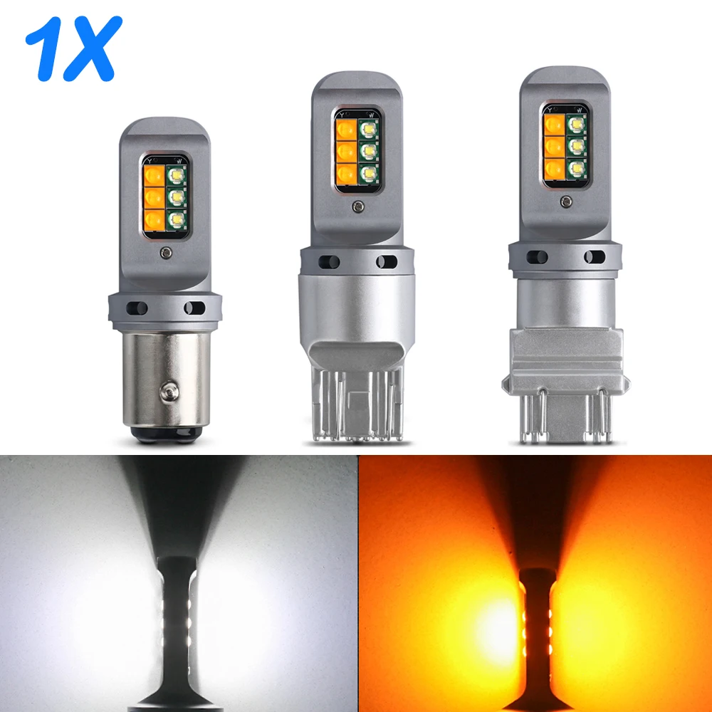 

1 шт. сигнальная лампа 1157 P21/5 Вт BAY15D T20 7443 W21/5 Вт T25 3157 P27/7 Вт 1200LM DRL указатель поворота двухцветный белый янтарный 12 В