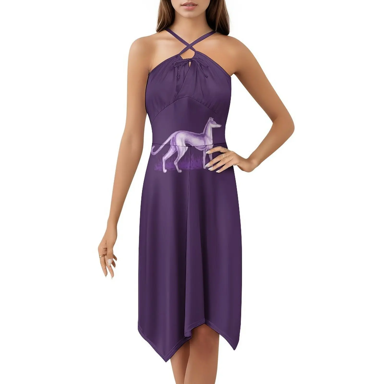 الأرجواني الوبت البوهيمي فستان بلا أكمام متعدد طباعة شاطئ عطلة فستان الحفلات سام وينشستر الوبت الأرجواني الكلب الكلب امرأة #5