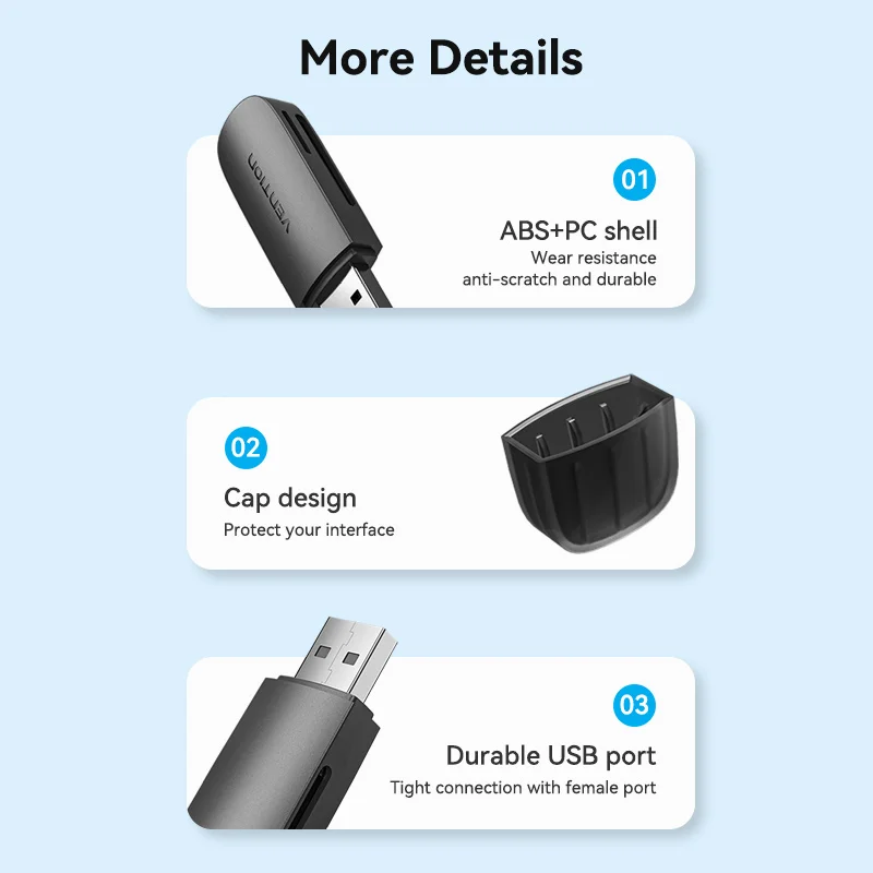 Vention Card Reader for PC Memory Card USB 3.0 to Micro SD TF for Laptop Accessories Multi Smart Card 2 in 1 USB C Card Reader