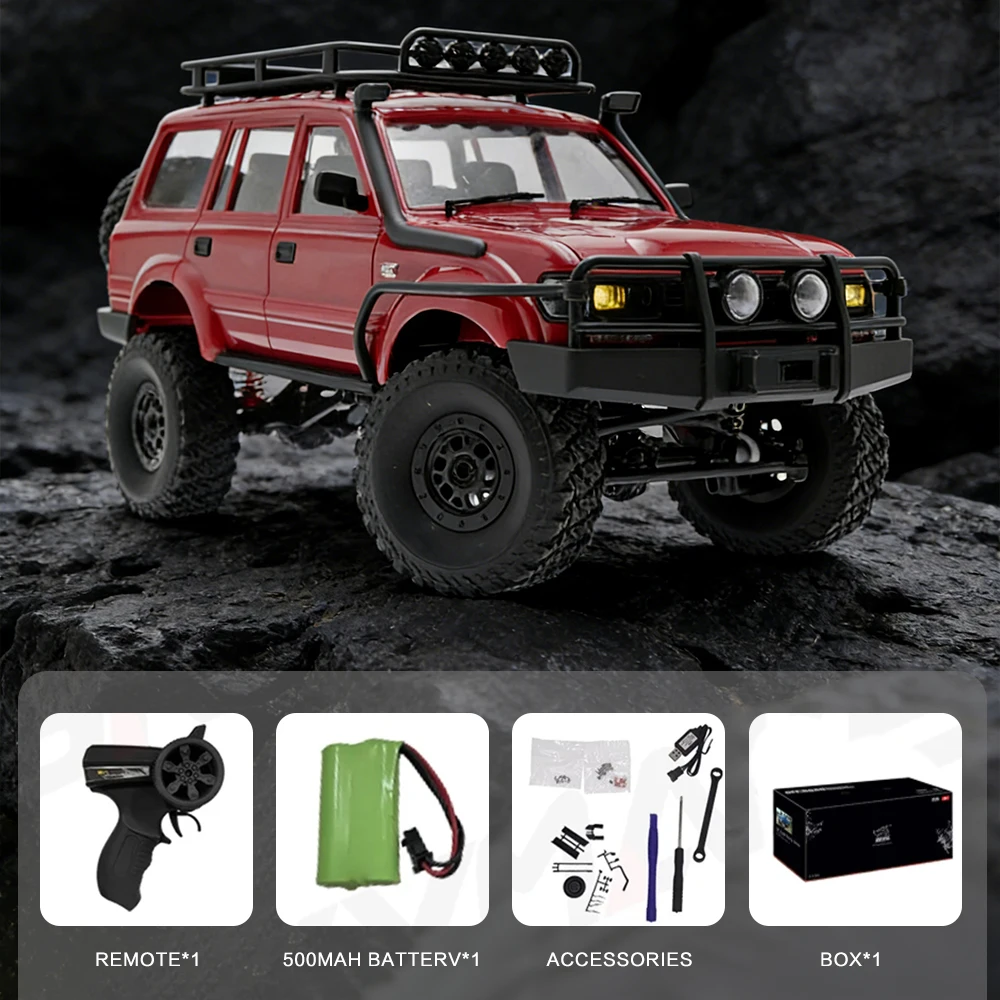 

1/16 4WD Off-Road Remote Control Truck WPL C54-1 Red Crawler RC Car 2.4G Full Proportional LED Lights Electric Toy Gift for Boys