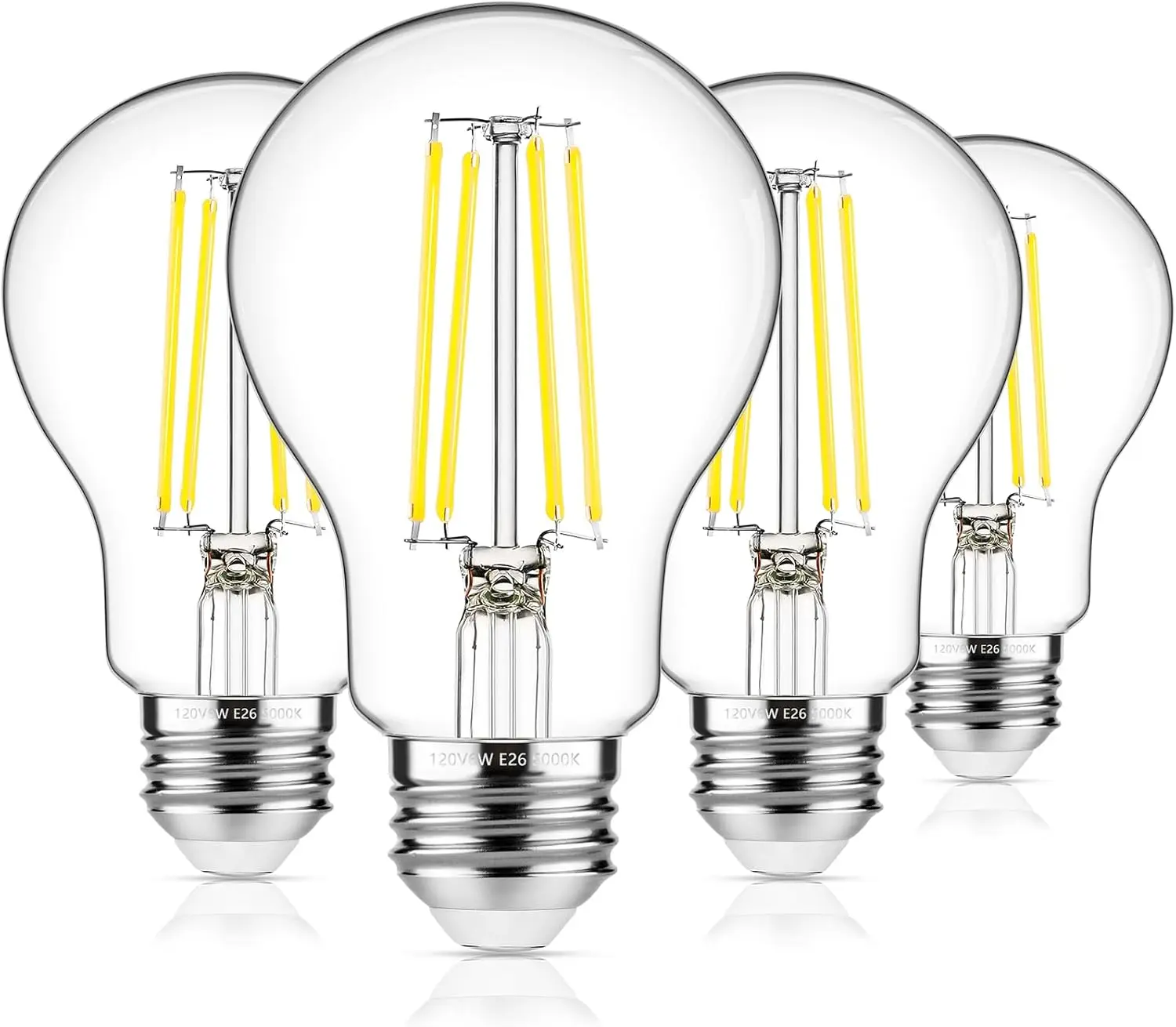 

60W Equivalent LED Filament Bulbs, 850LM Daylight 5000K, Non-Dimmable A19 E26, 4-Pack