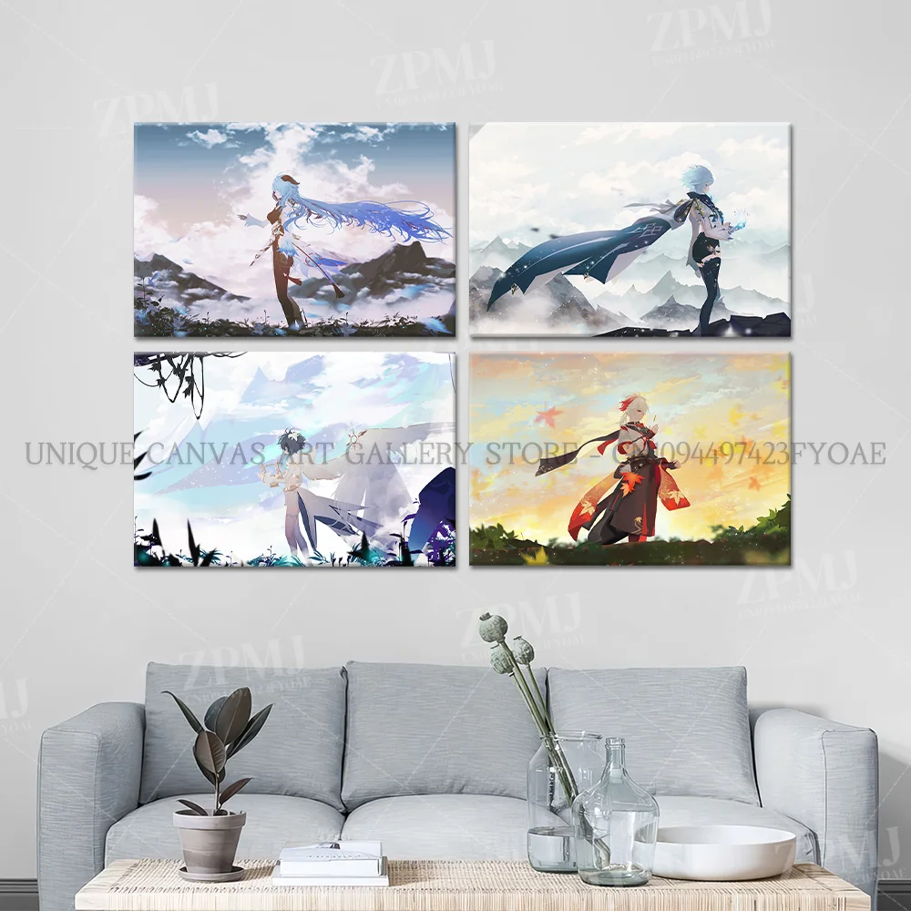 Genshin Impact Gemälde, Anime-Stil, Spiel, Wandkunst, HD-Druck, Poster, Zhongli-Figuren, Leinwand, Heimdekoration, Bild für Wohnzimmer – Detail 2