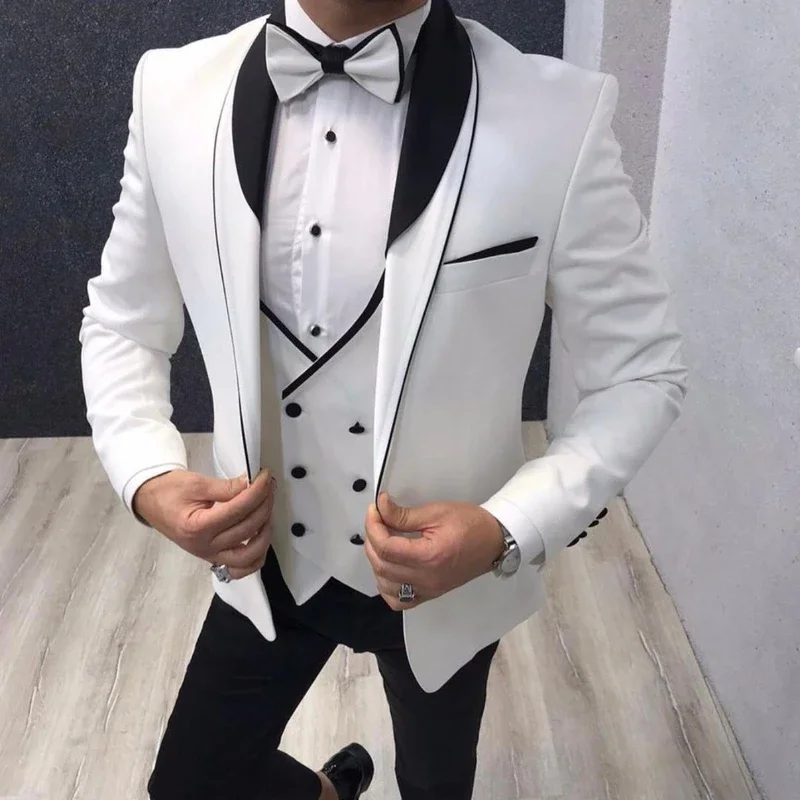 

3 Piece Wedding Tuxedos For Groom Slim Fit Business Men Suits Shawl Lapel Male Fashion Blazer 3 Pieces (Jacket + Pants + Vest)