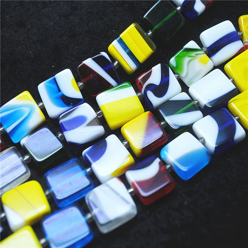 12PCS New Italy Marano Glass Beads String Square Shape 15X15MM DIY Jewelry Accessories For Fashion Women Bracelets Making