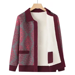 Warm Grandma Sweater Women Autumn Winter Sweaters Coat Mother Knitted Cardigan For Woman Thick Velvet Knitwear Female Clothes