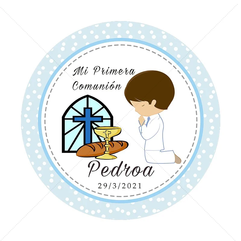 Personalized Baby Baptism Sticker, Custom Stickers for Boys and Girls, My First Communion, 100 PCs, 3-7cm