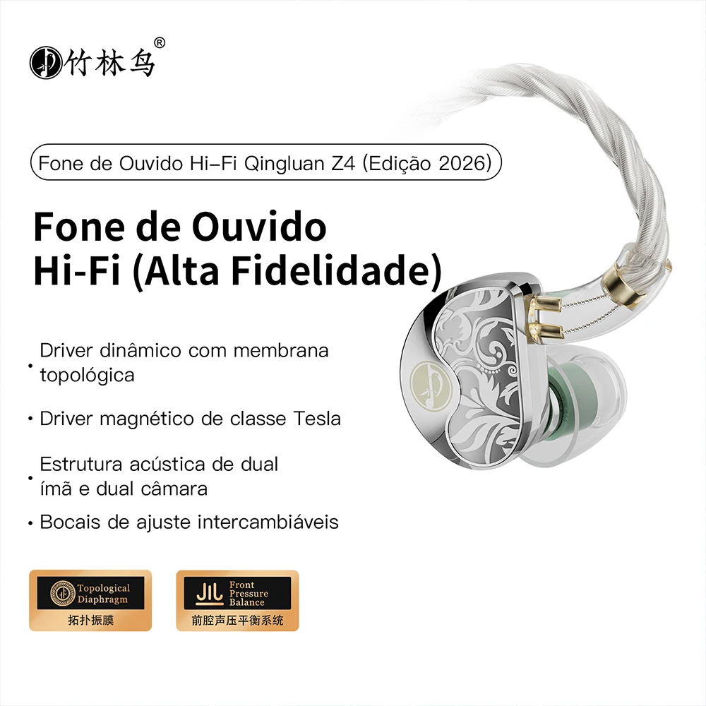 Fones de Ouvido Intra-auriculares Hifi com Fio Bamboo Forest Bird Qingluan Z4 2026 para Computador e E-Sports com Microfone e Cabo Substituível