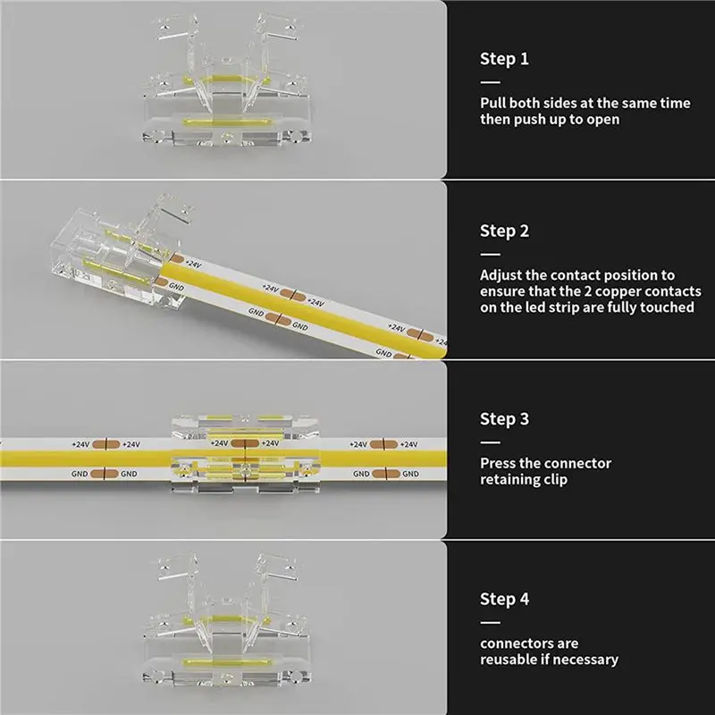 ABZC 8mm COB LED Strip Connector Kit 32Pcs L-Shaped Corner Connector + 8Pcs Gapless Connectors for Strip Lights