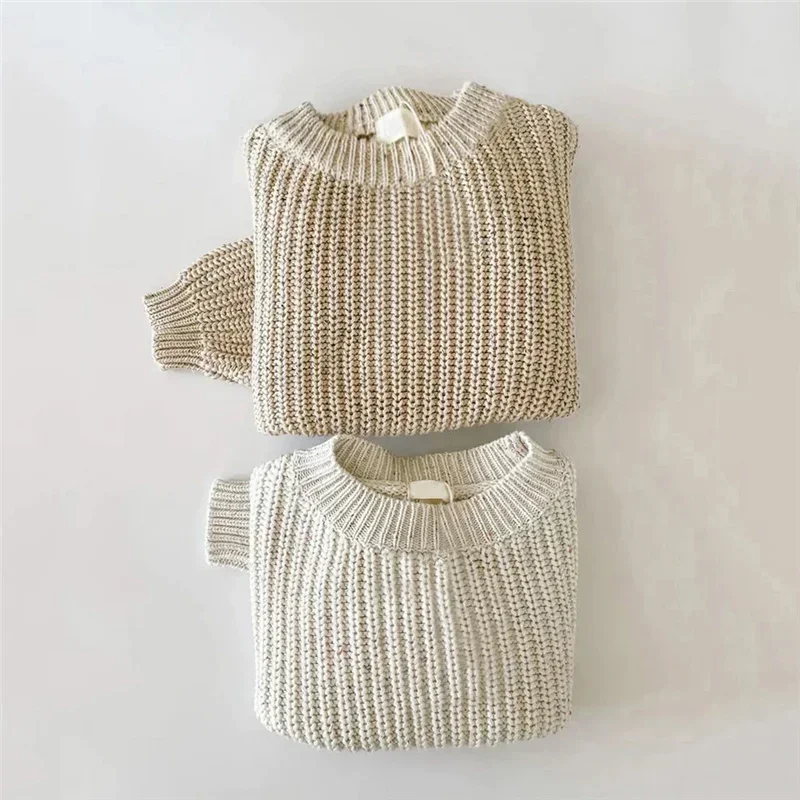 New Auterm&Winter Baby Loose Sweater Knitted Boy Girl Clothes Round Neck Kid Toddler Pullover Baby Solid Chunky Outerwear DGUKYM